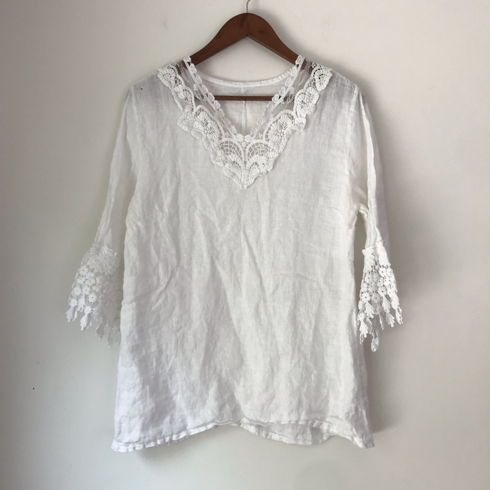 Vanessa Alexandra linen top white lace crochet large Italy fairy cottage boho